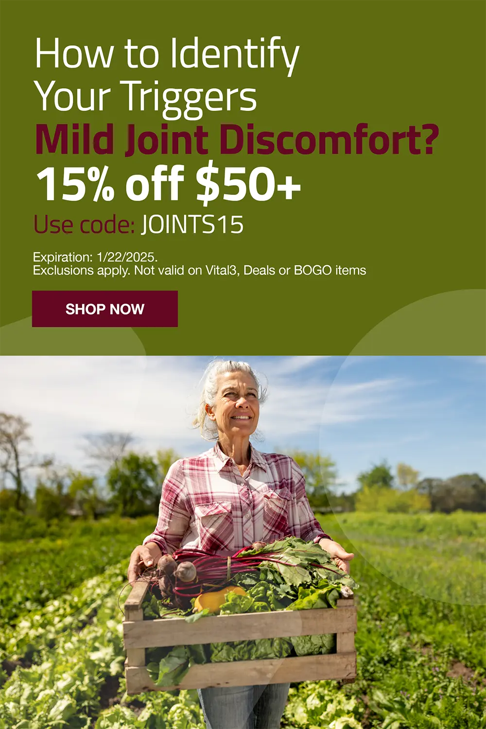 Mild joint discomfort? How to identify your triggers. 15% off $50 use code:JOINTS15