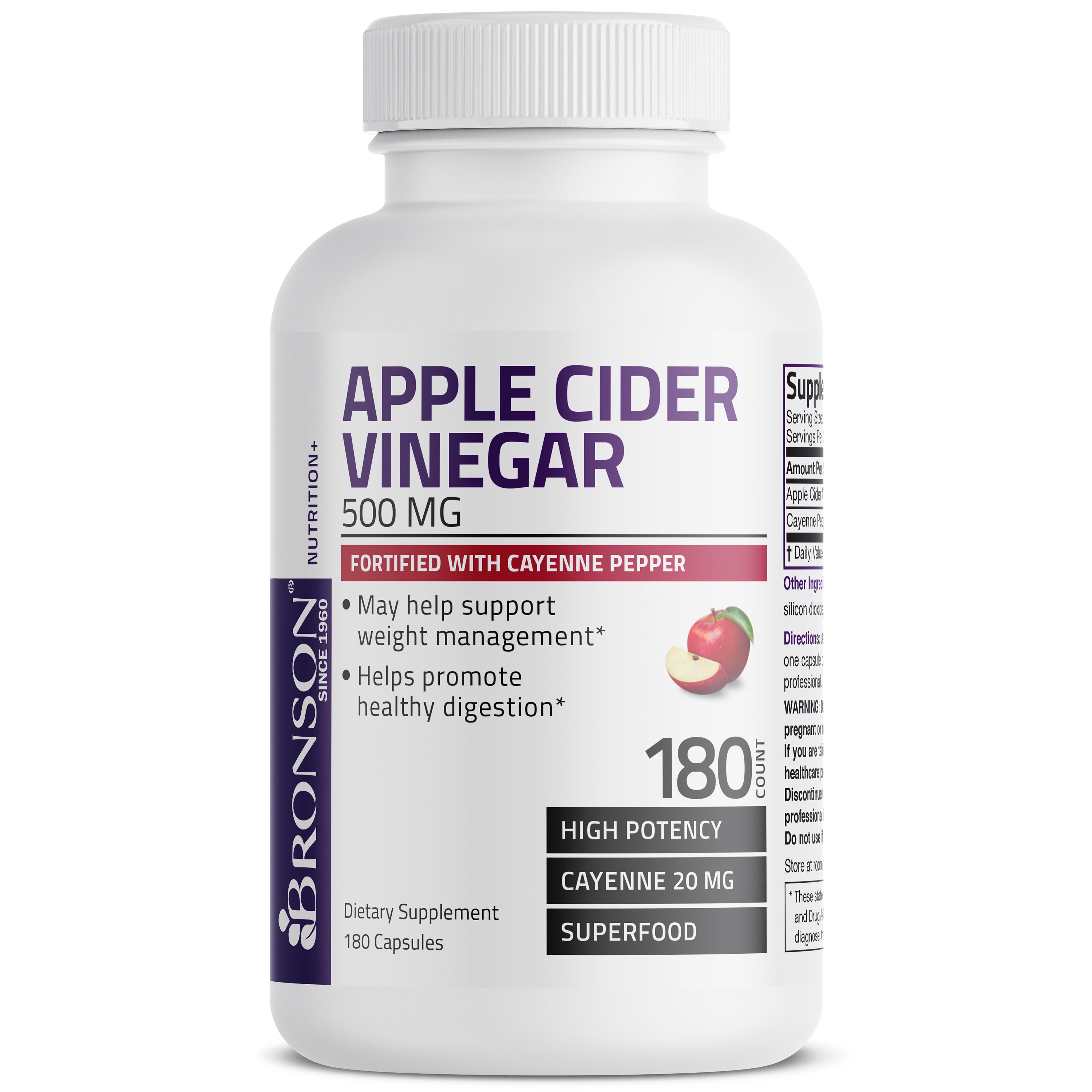 Apple Cider Vinegar with Cayenne Pepper High Potency - 500 mg - 180 Capsules view 1 of 4