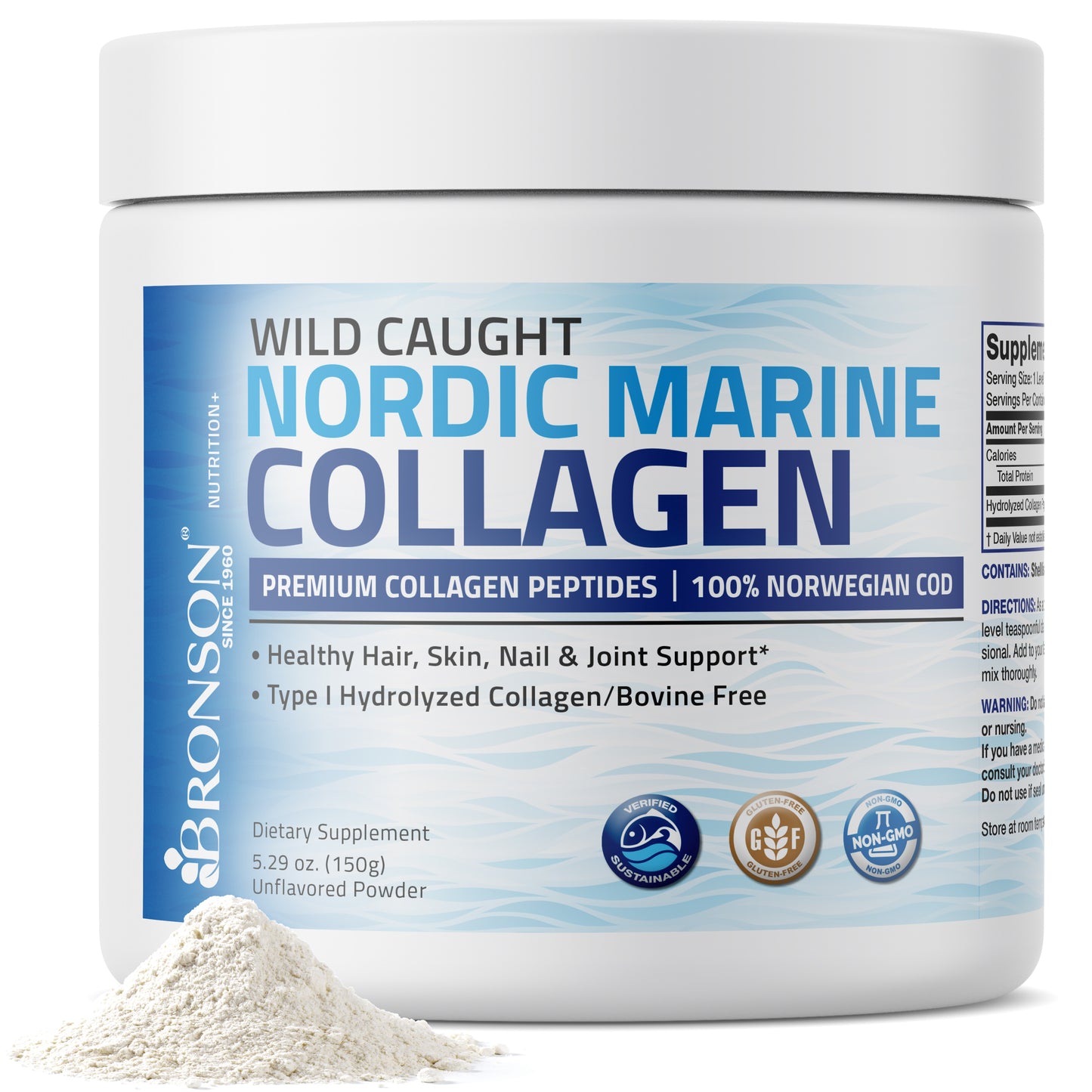 Marine Collagen Peptides Nordic Norwegian Wild Caught Cod Powder - Unflavored - 150g (5.29 oz)