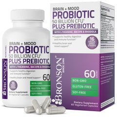 Probiotic Plus Prebiotic with L-Theanine, Bacopa & Rhodiola - 50 Billion CFU - 60 Vegetarian Capsules