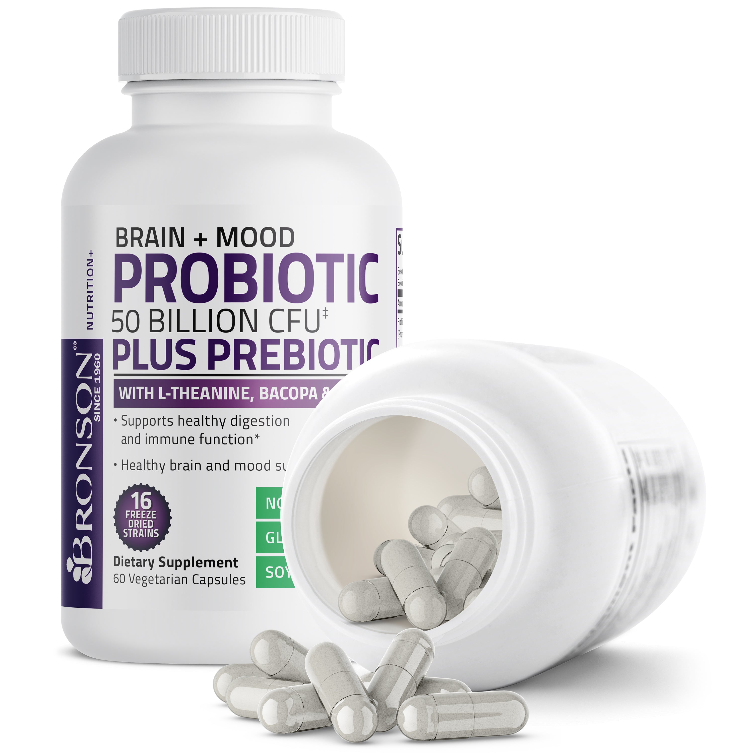 Probiotic Plus Prebiotic with L-Theanine, Bacopa & Rhodiola - 50 Billion CFU - 60 Vegetarian Capsules view 6 of 7