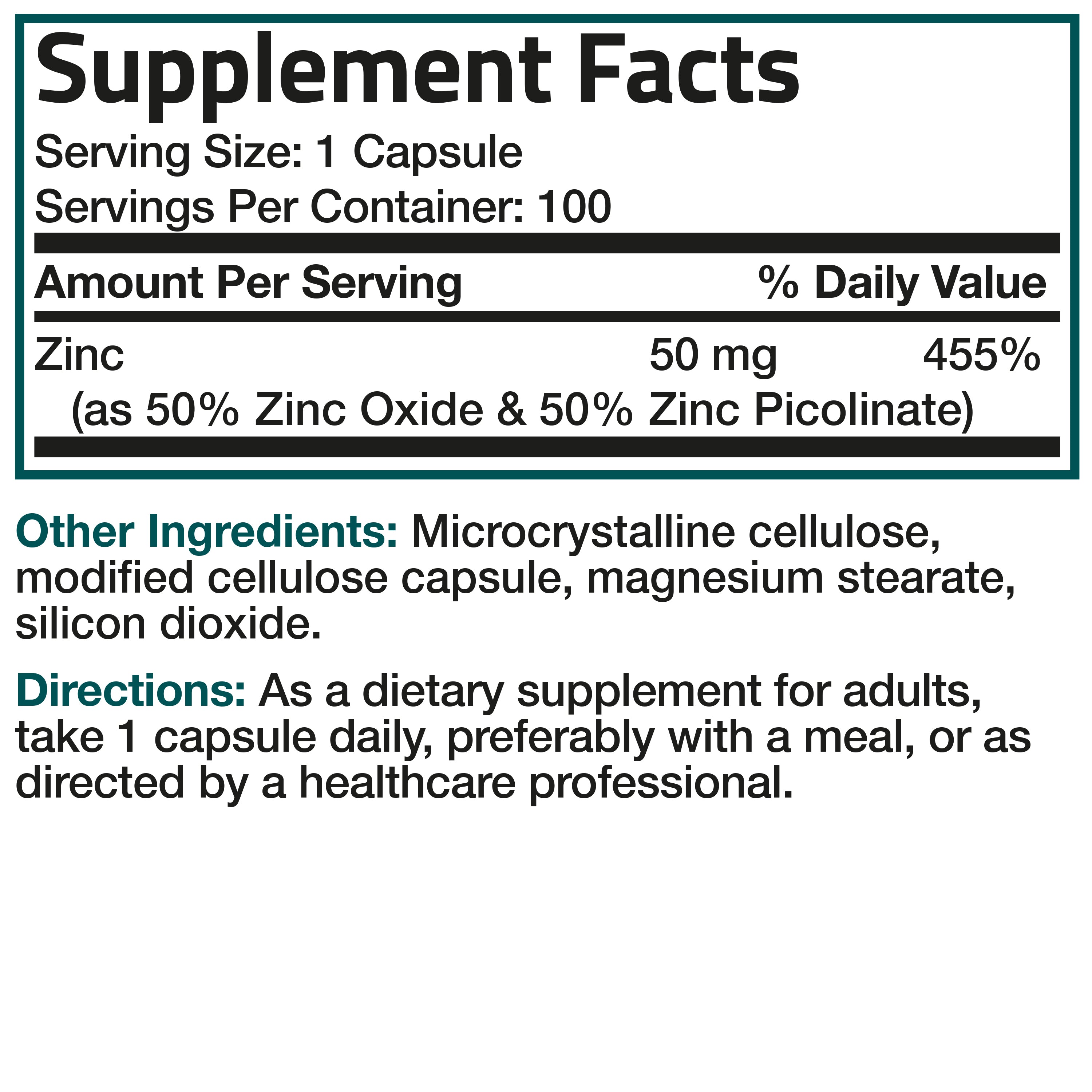 Zinc - 50 mg - 100 Vegetarian Capsules view 4 of 4