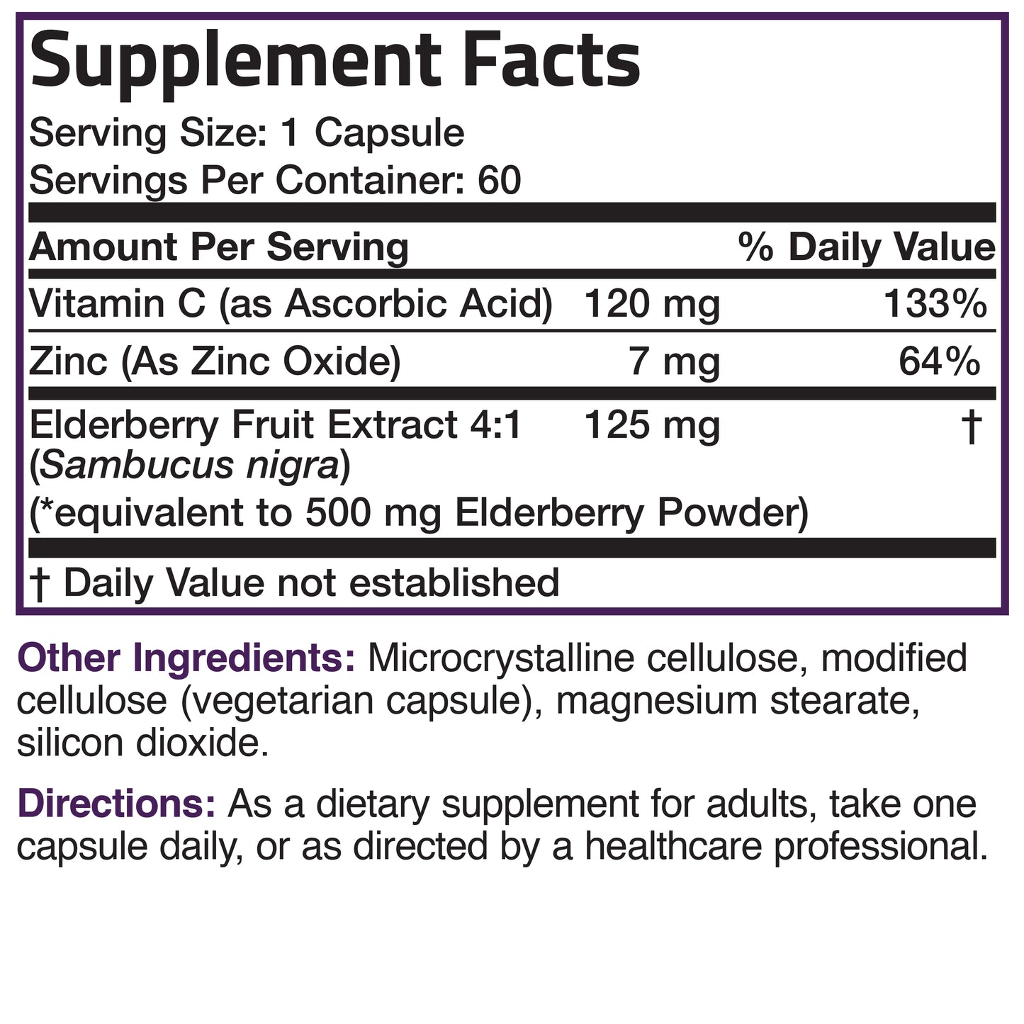 Sambucus Elderberry with Zinc & Vitamin C - 60 Vegetarian Capsules