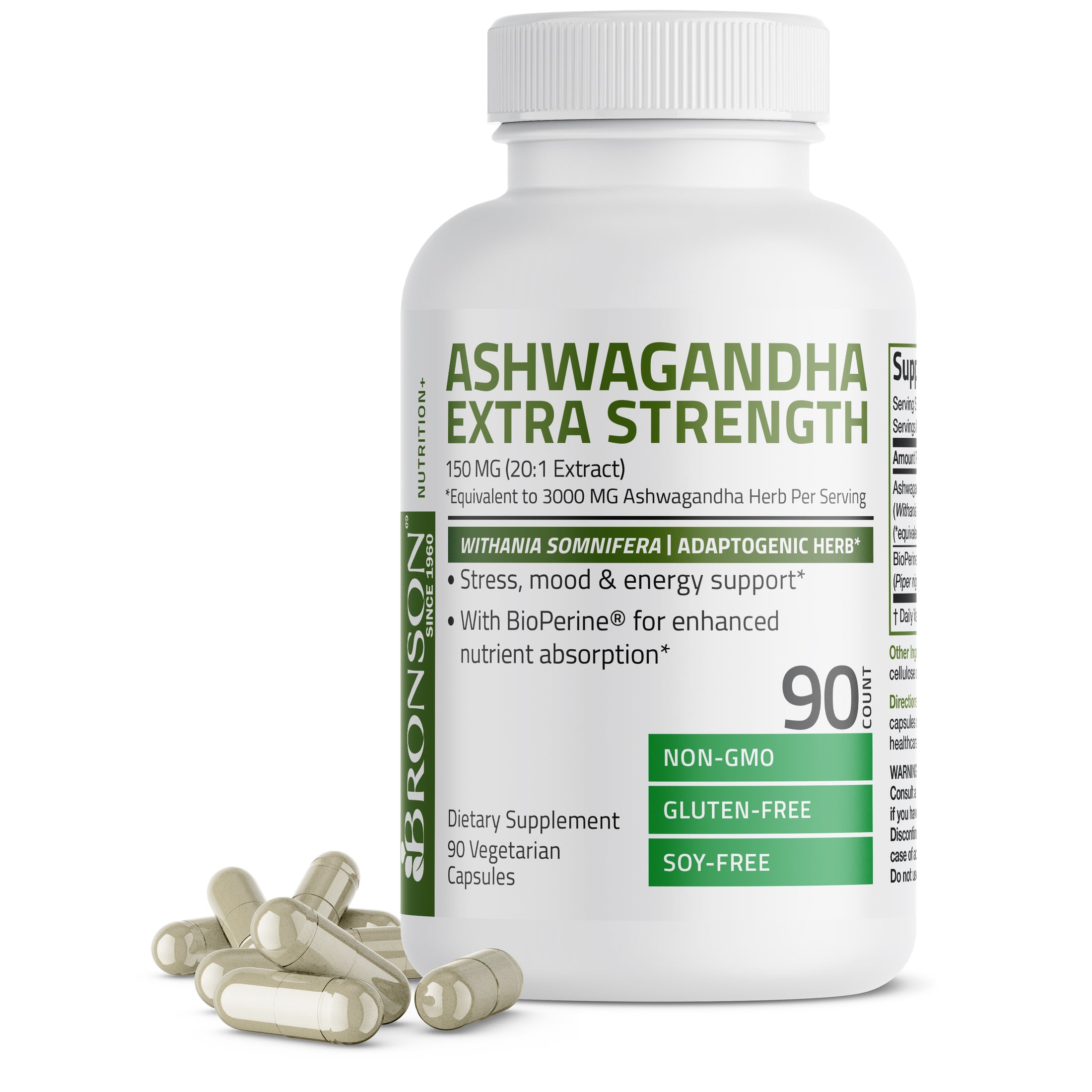 Bronson Ashwagandha Extra Strength - 3000 mg - 120 Vegetarian Capsules ...