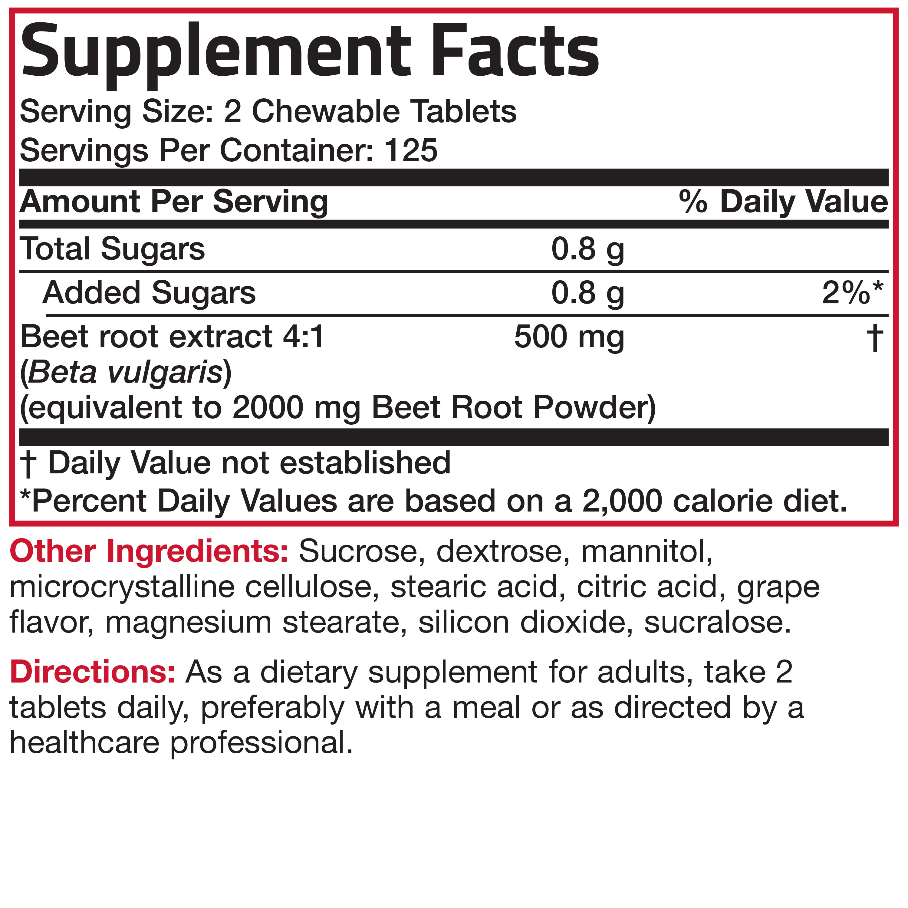 Beet Root Chewables 2000 MG, 250 Grape Flavored Tablets view 6 of 6