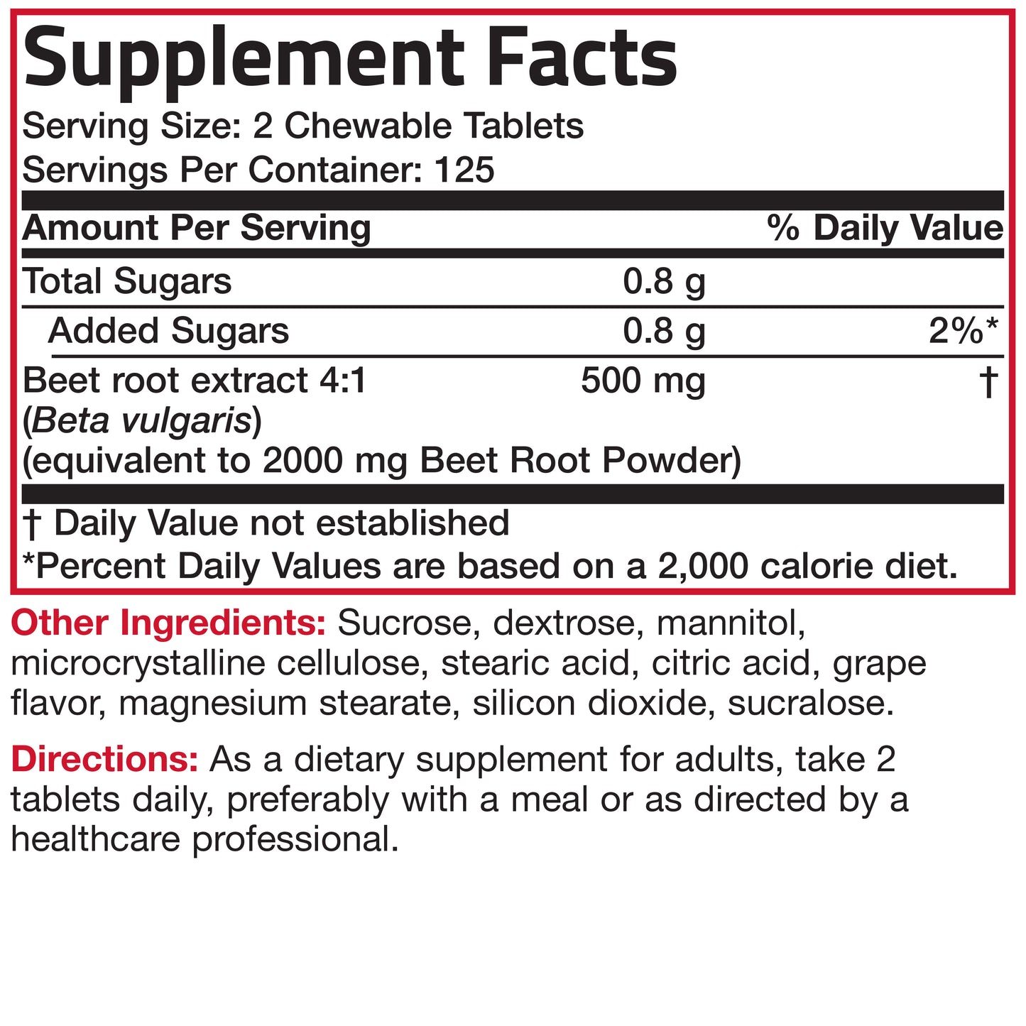 Beet Root Chewables 2000 MG, 250 Grape Flavored Tablets