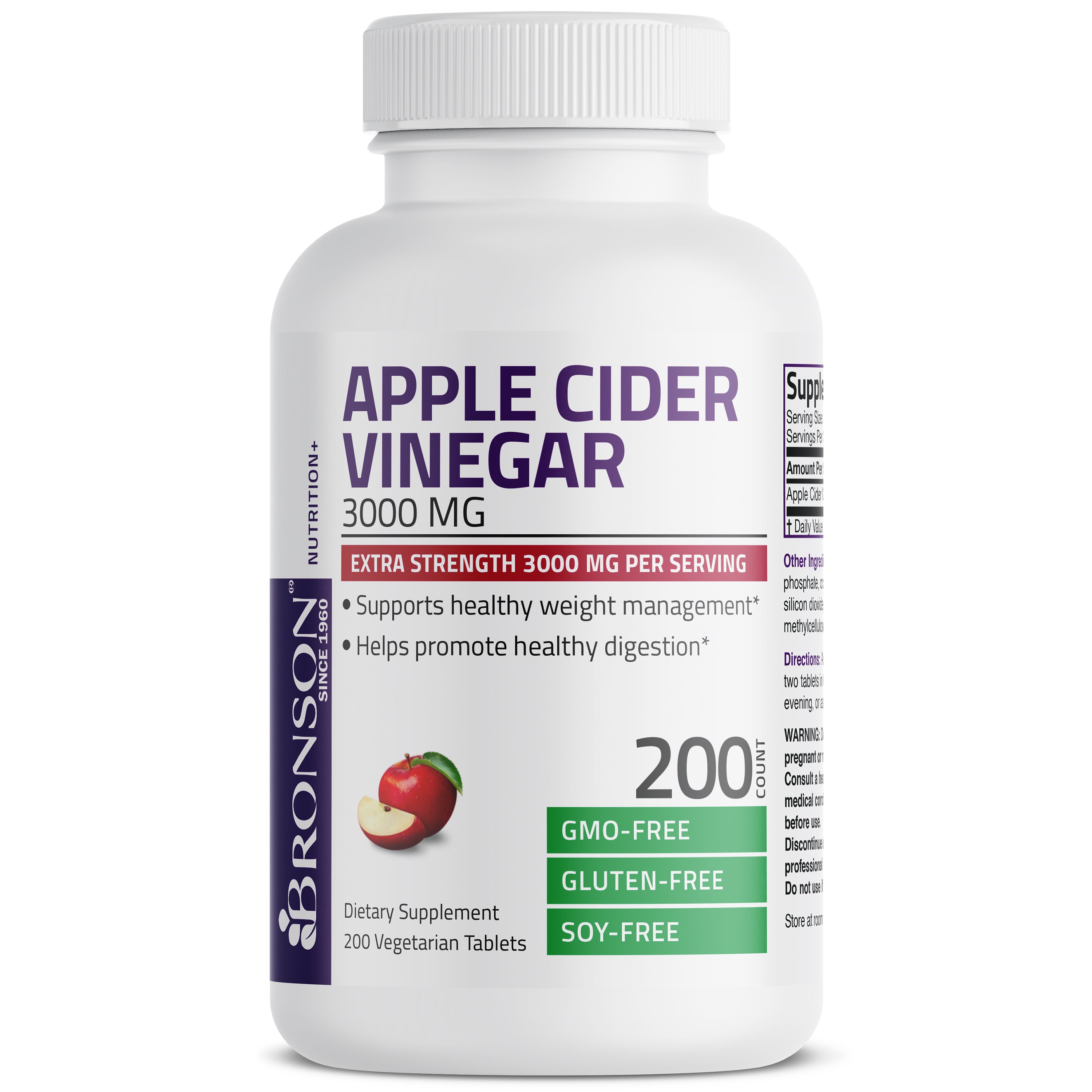 Apple Cider Vinegar 3000 MG, 200 Vegetarian Tablets view 3 of 6