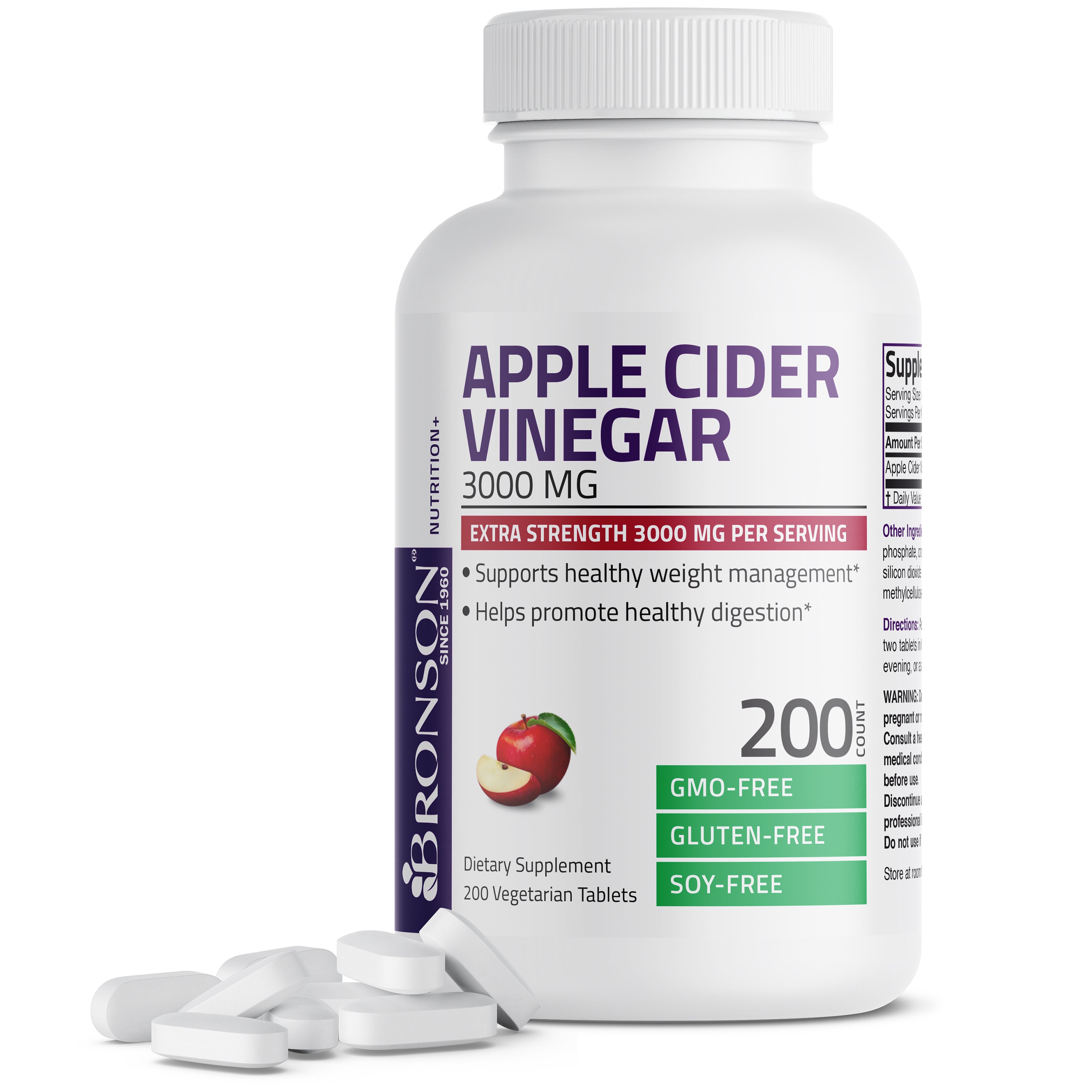 Apple Cider Vinegar 3000 MG, 200 Vegetarian Tablets view 1 of 6