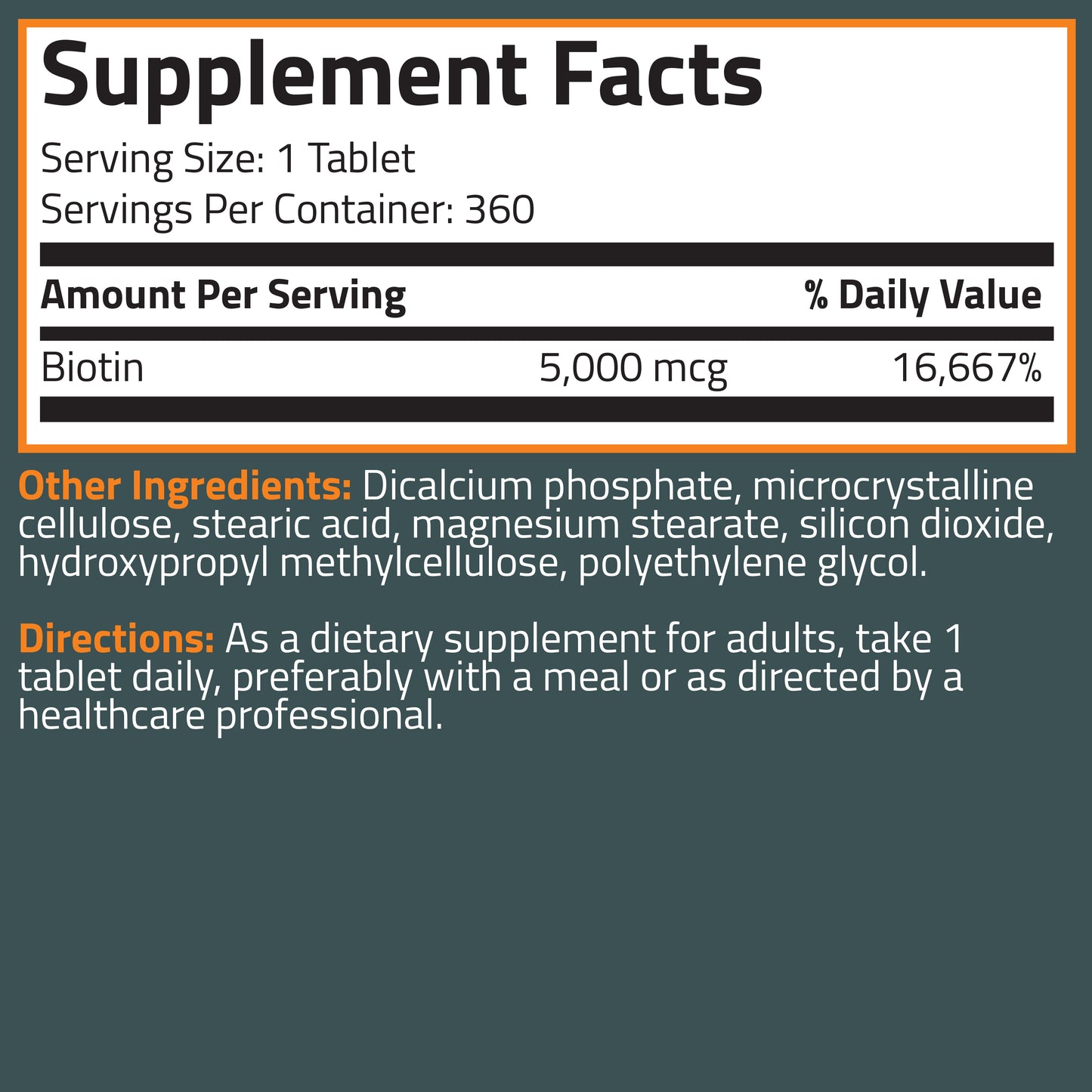 Biotin 5,000 MCG, 360 Tablets