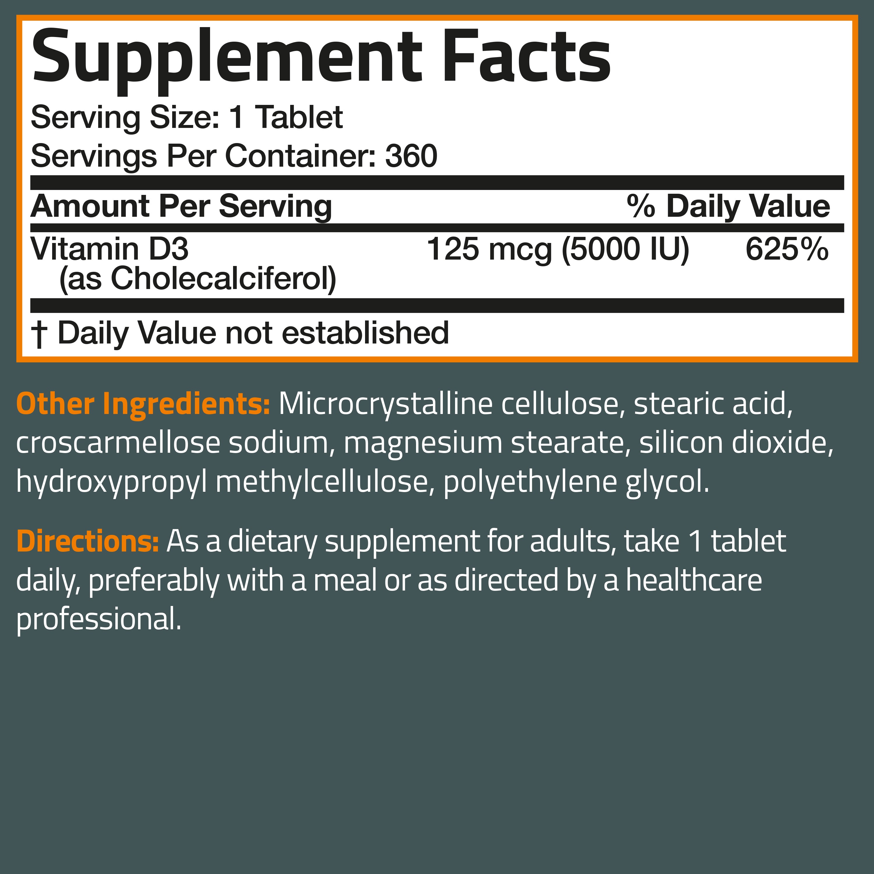 Vitamin D3 5,000 IU (125 MCG), 360 Tablets view 6 of 6