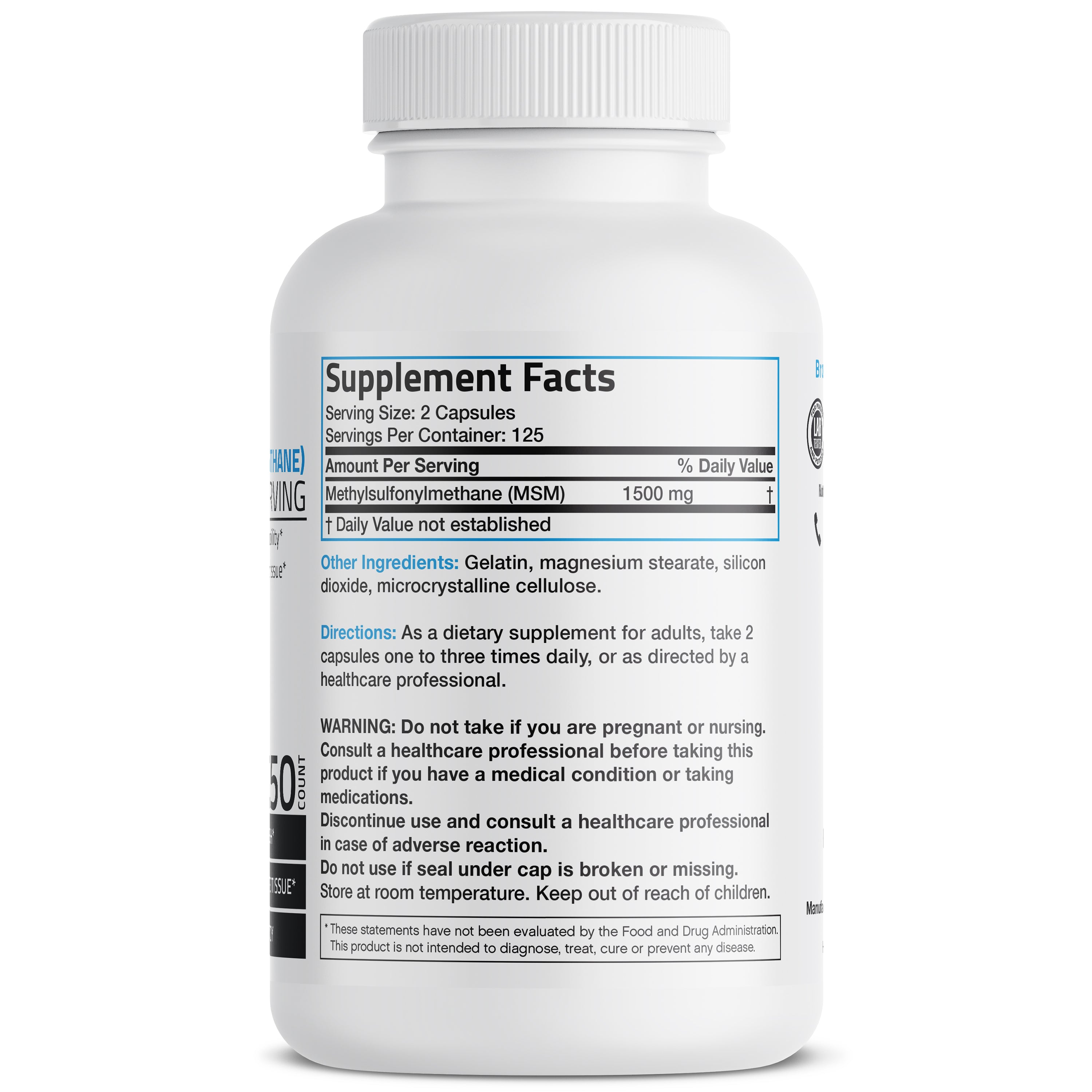 MSM - 1,500 mg - 250 Capsules view 2 of 4