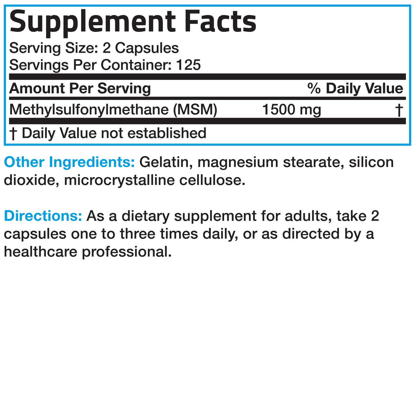 MSM - 1,500 mg - 250 Capsules