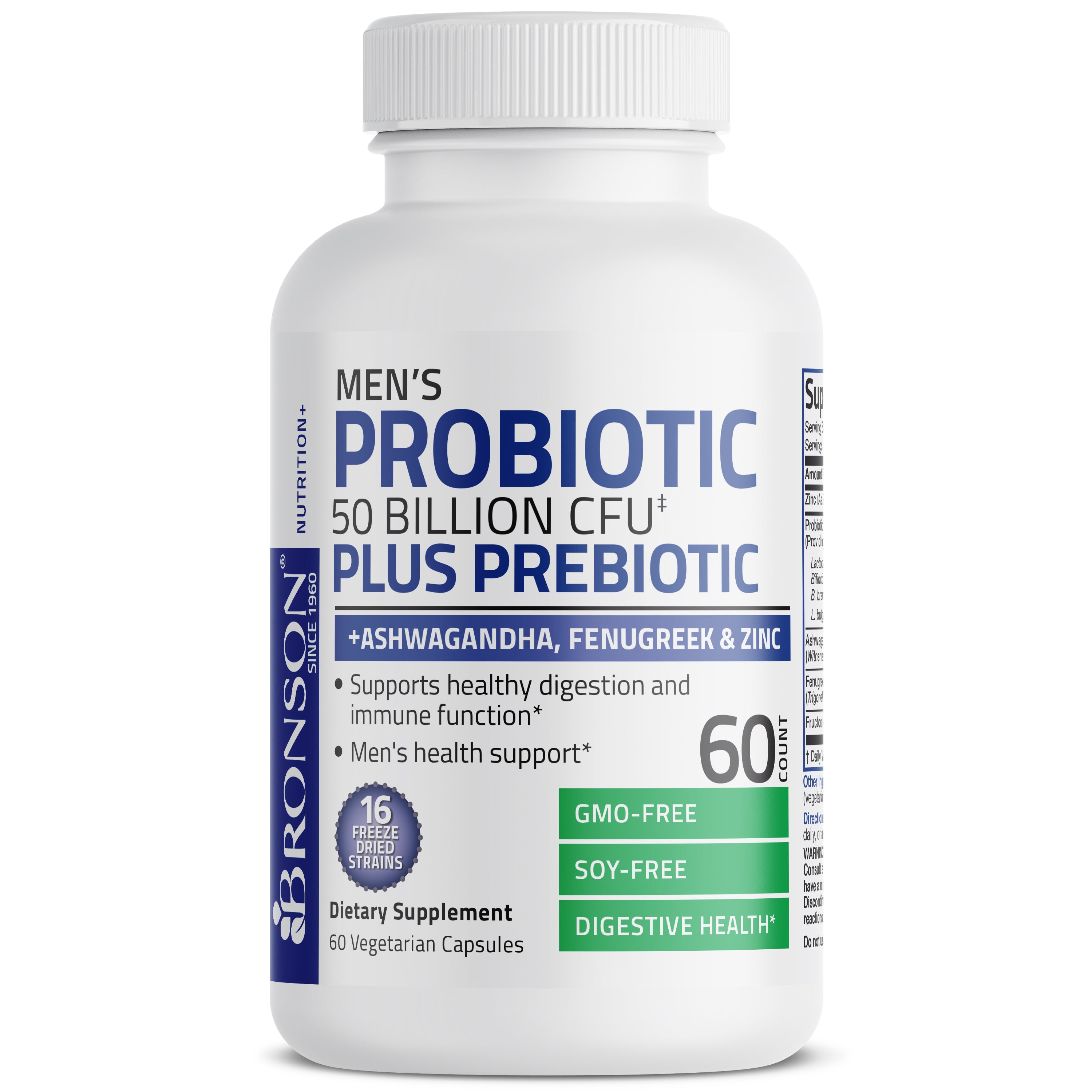 Men's Probiotic 50 Billion CFU Plus Prebiotic with Ashwagandha, Fenugreek & Zinc, 60 Vegetarian Capsules view 4 of 7