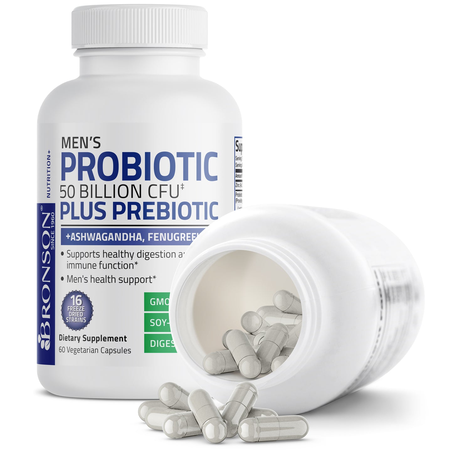 Men's Probiotic 50 Billion CFU Plus Prebiotic with Ashwagandha, Fenugreek & Zinc, 60 Vegetarian Capsules