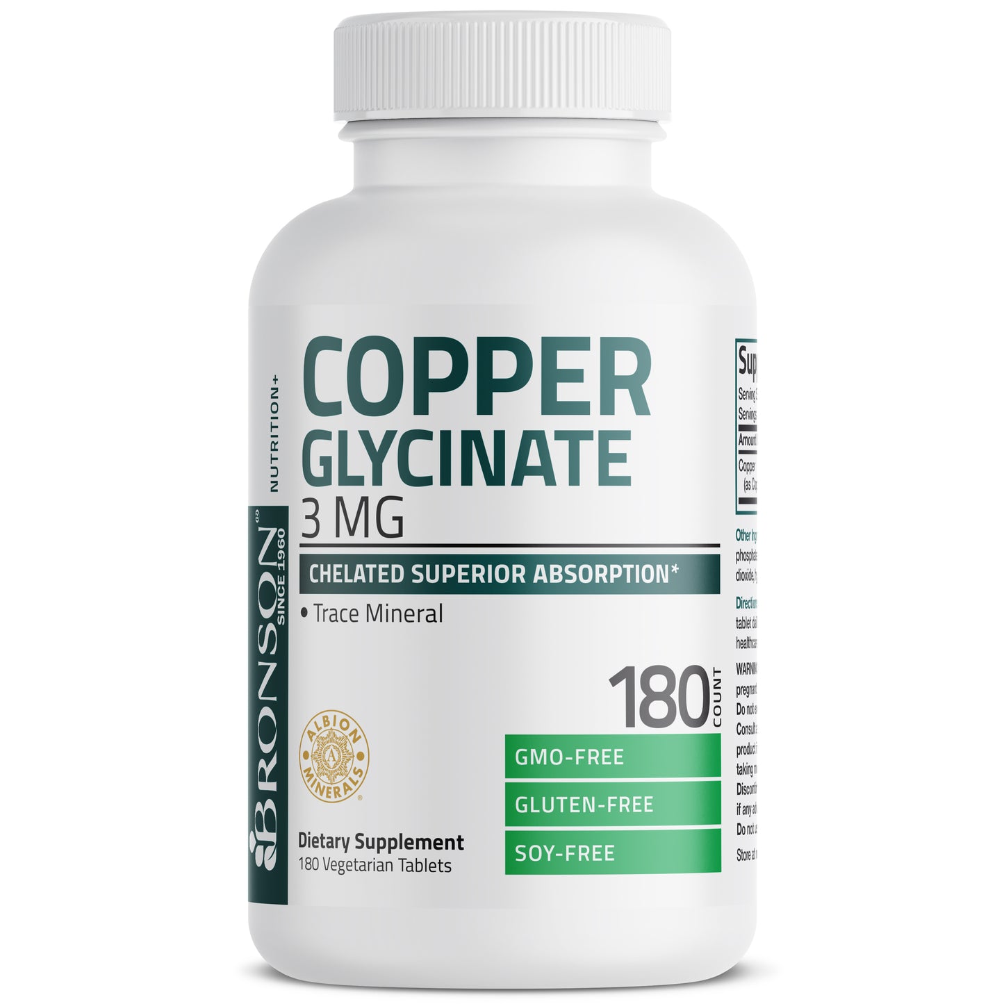 Copper Glycinate 3 MG, 180 Vegetarian Tablets