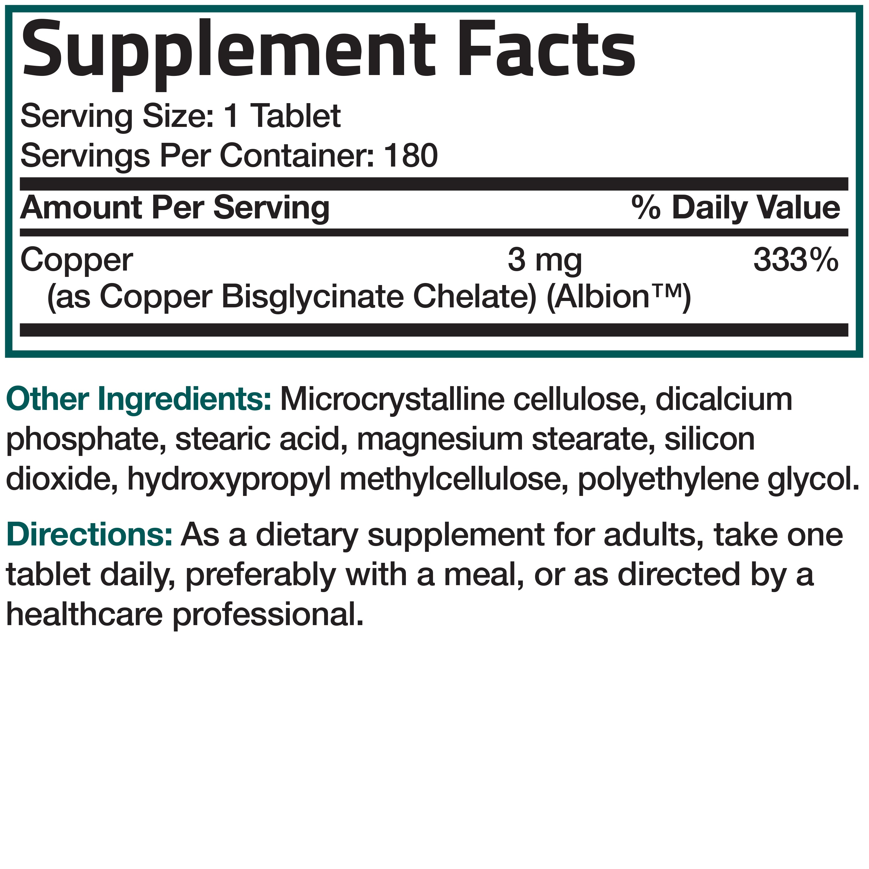 Copper Glycinate 3 MG, 180 Vegetarian Tablets view 4 of 4