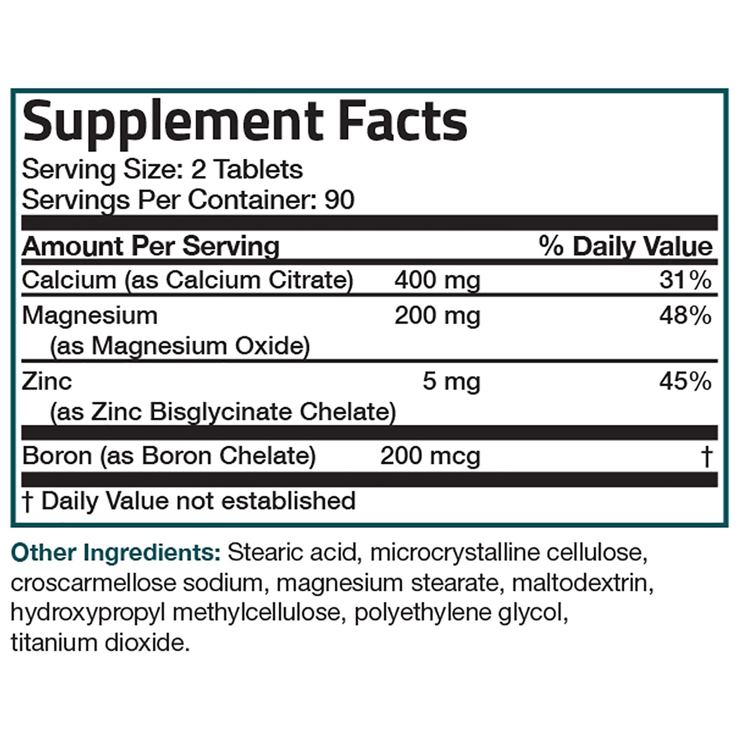 Calcium and Magnesium with Boron and Zinc - 180 Tablets