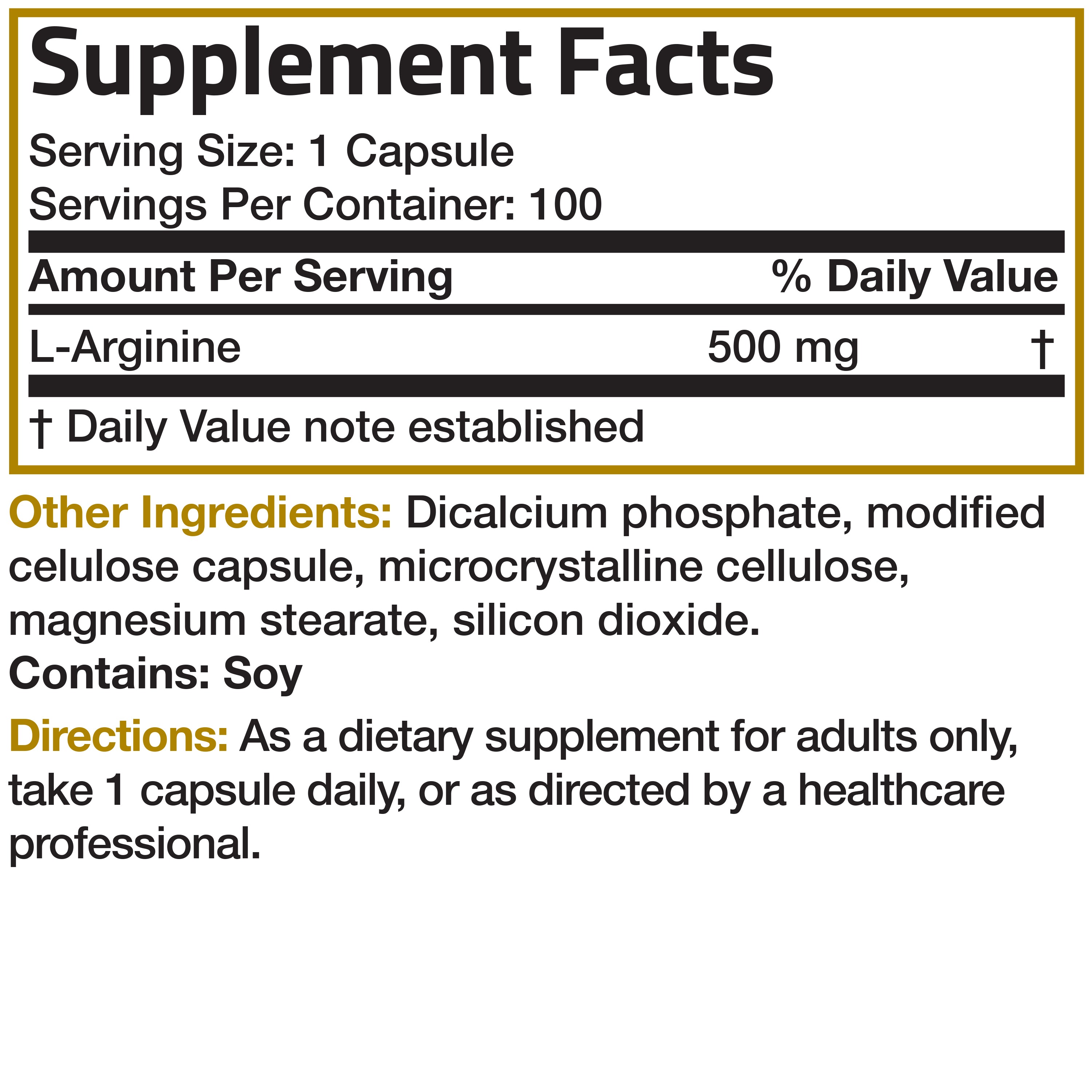 L-Arginine - 500 mg - 100 Capsules view 4 of 4