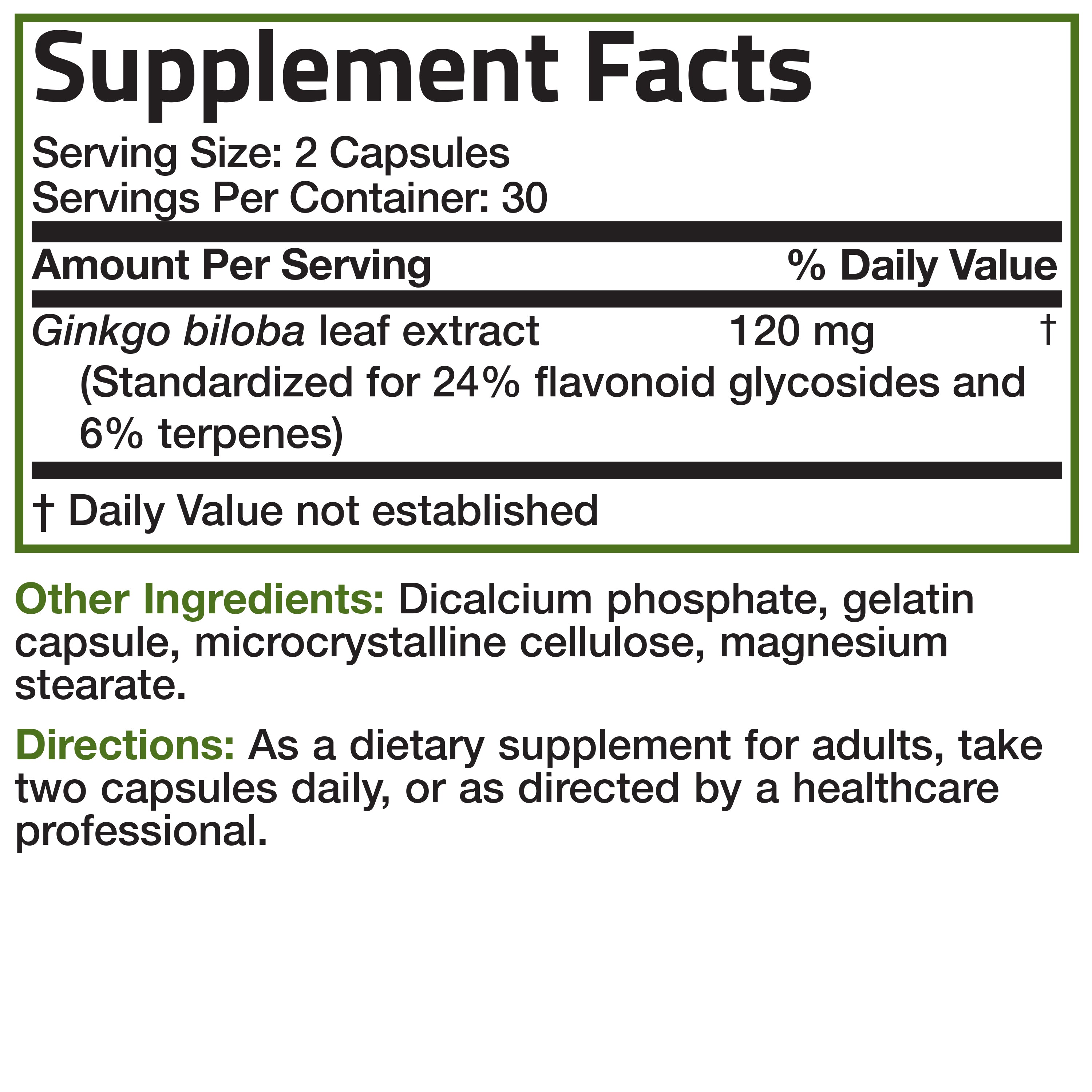 Ginkgo Biloba Extract Standardized - 60 MG - 60 Capsules view 6 of 6