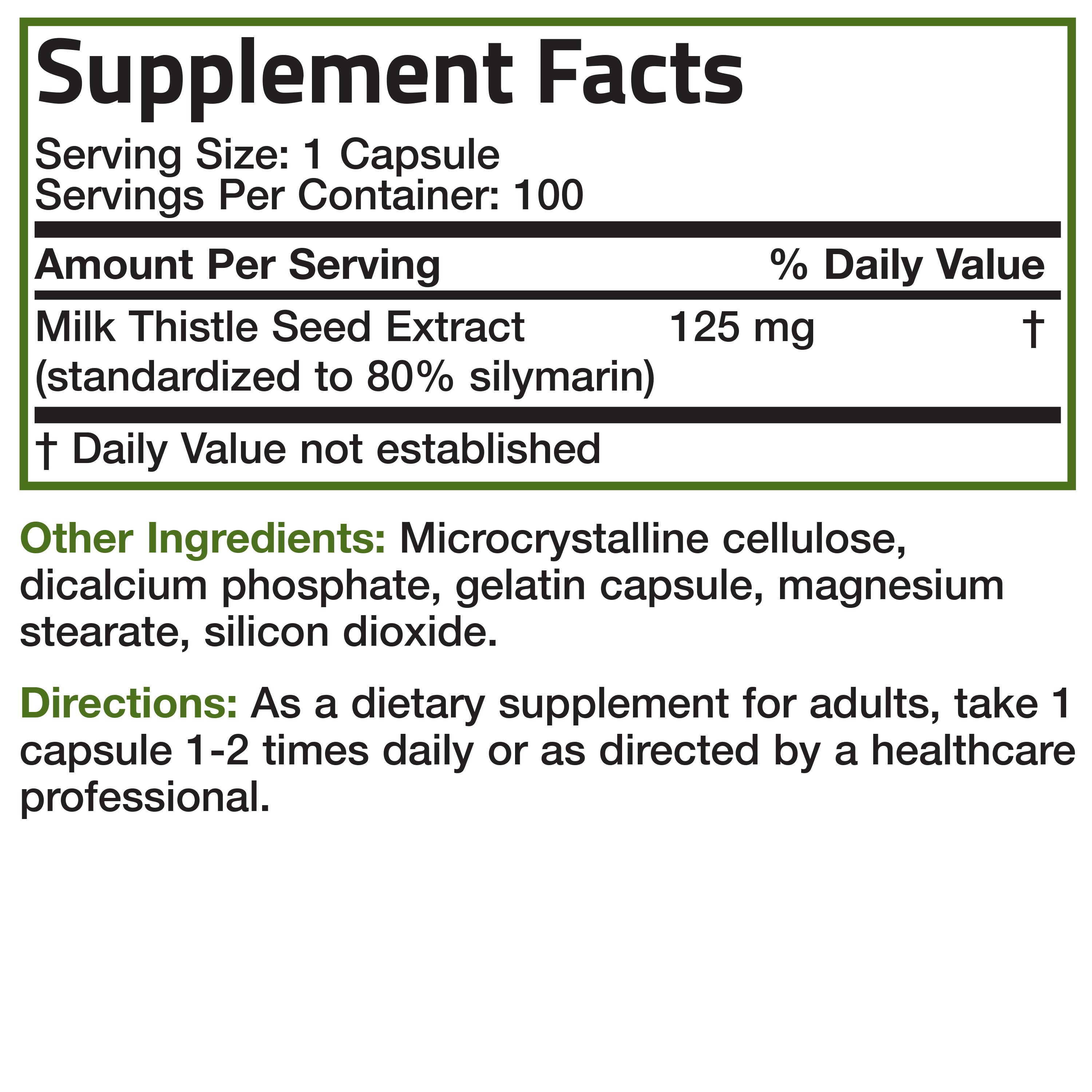 Standardized Milk Thistle Seed Extract Silymarin - 125 mg - 100 Capsules view 3 of 4