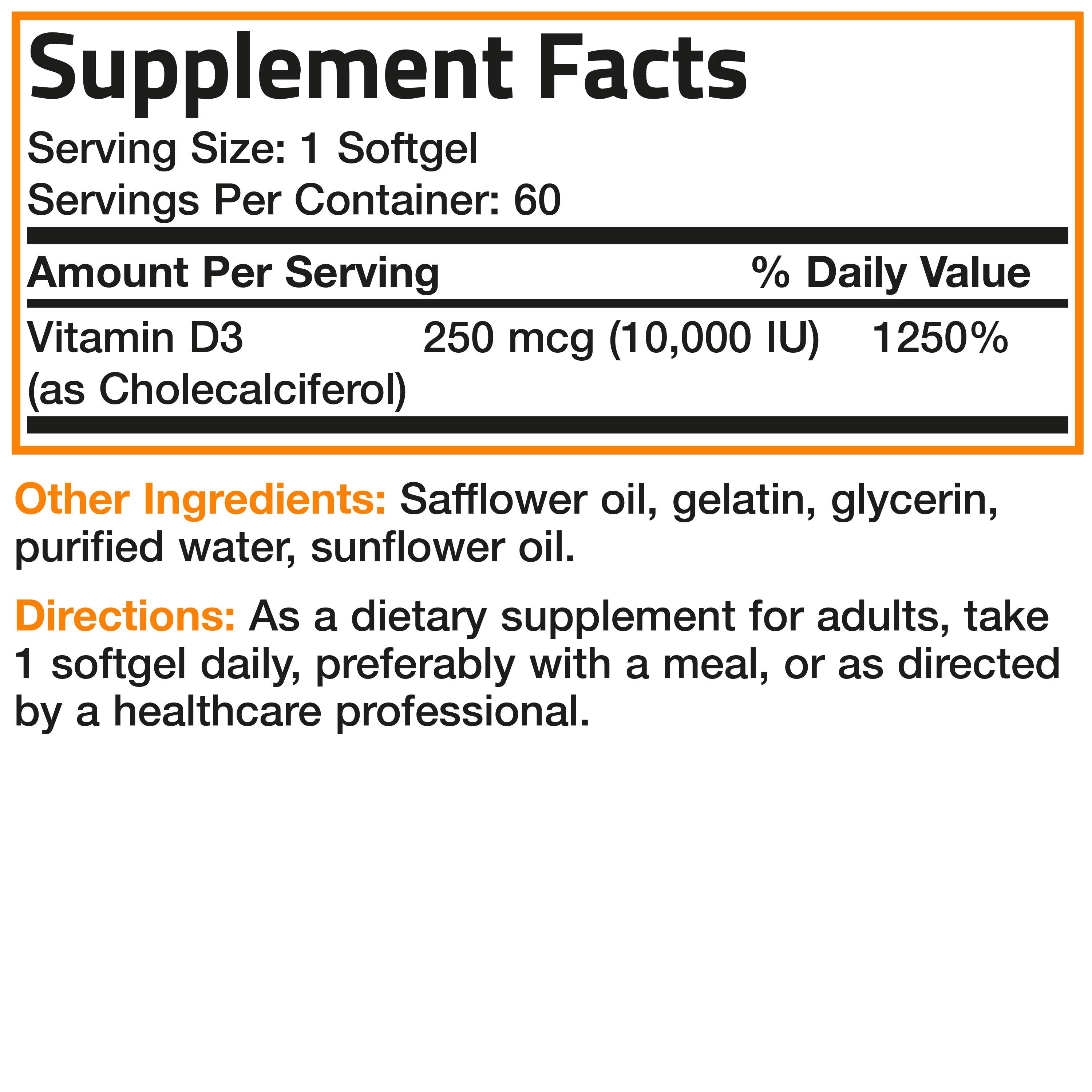 Vitamin D3 - 10,000 IU - 60 Softgels view 5 of 6