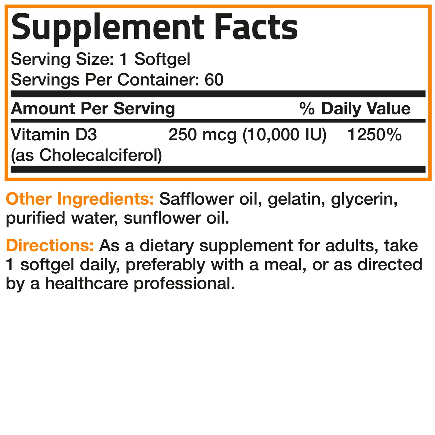 Vitamin D3 - 10,000 IU - 60 Softgels