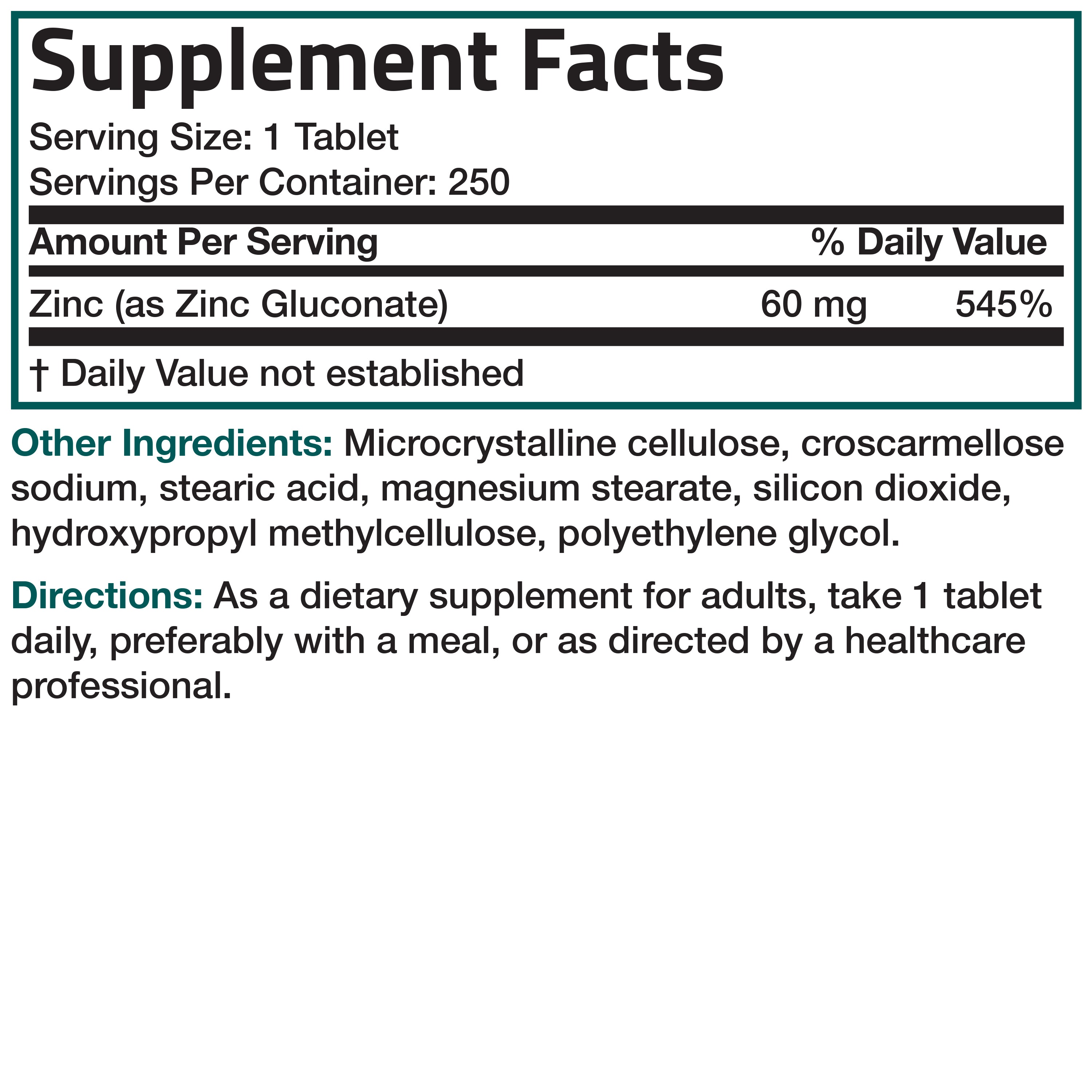 Zinc Gluconate - 60 mg - 250 Tablets view 4 of 4