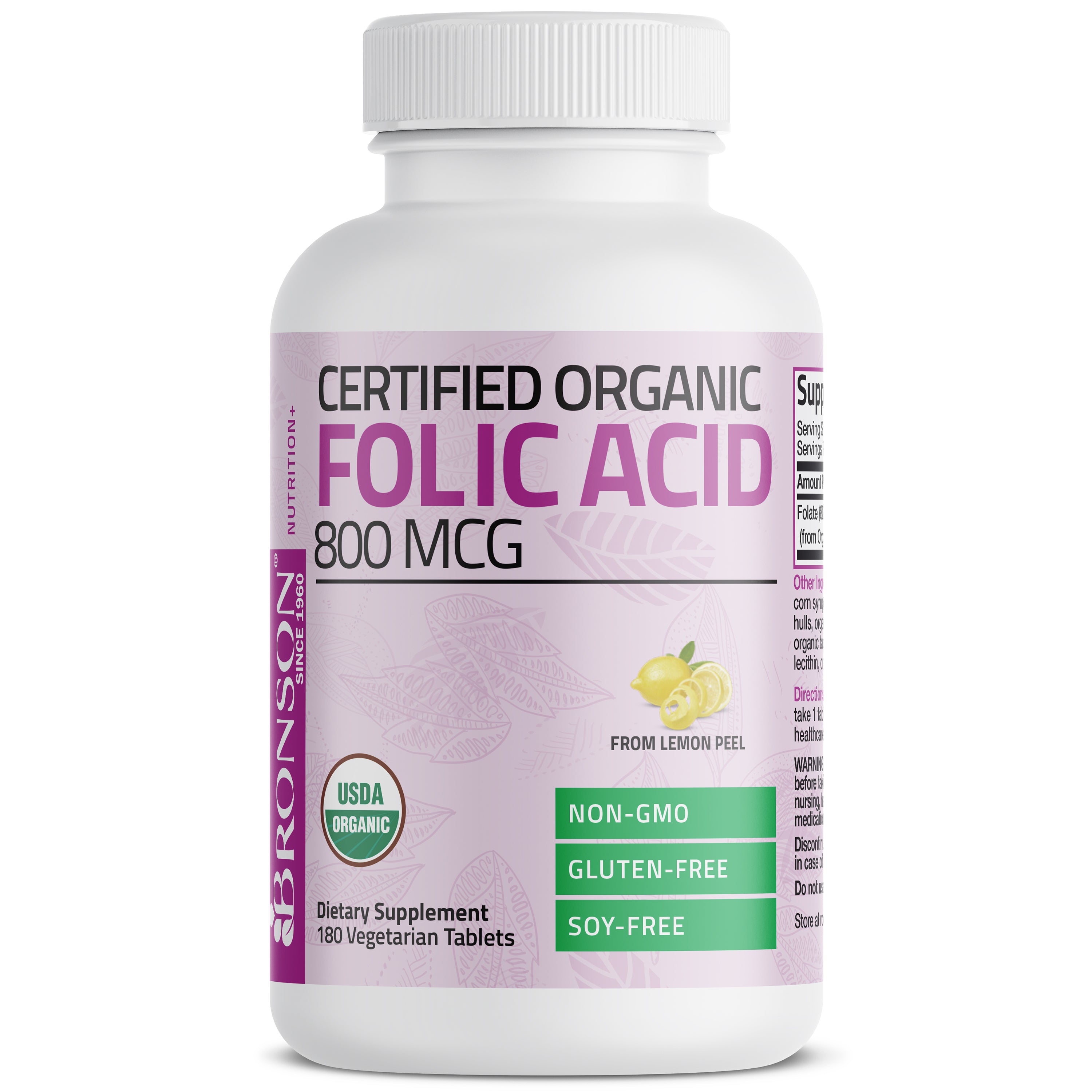 Folic Acid (Folate) Vegetarian USDA Certified Organic - 800 mcg view 3 of 6