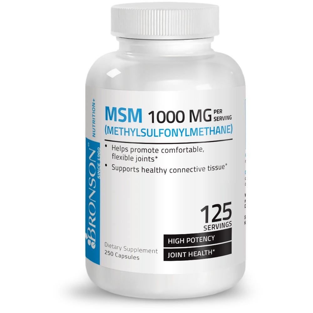 Bronson Vitamins MSM - 1,000 mg - 250 Capsules, Item #107B, Bottle, Front Label