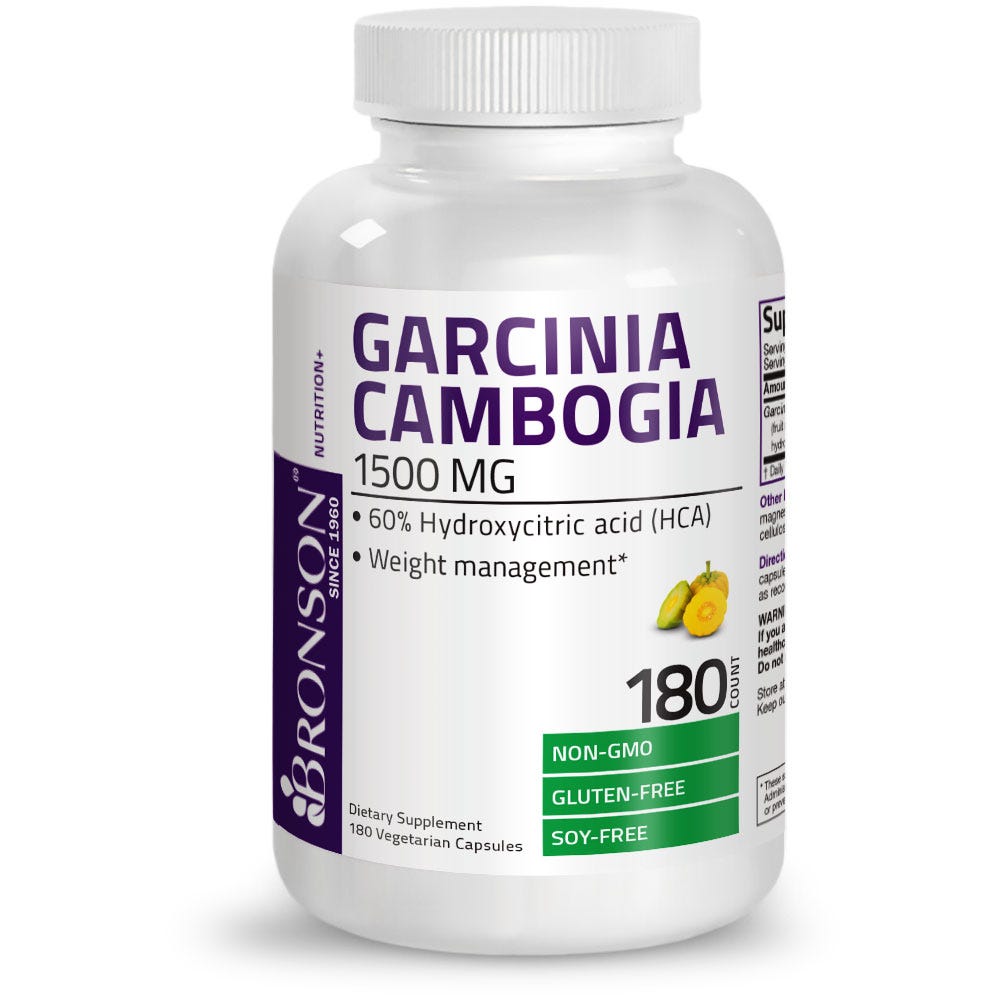 Bronson Vitamins Garcinia Cambogia Extract - 500 mg - 180 Vegetarian Capsules, Item #1106, Bottle, Front Label