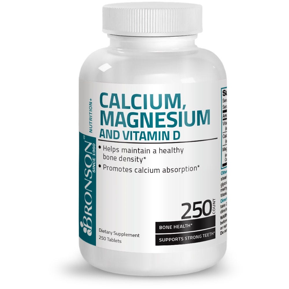 Calcium with Magnesium and Vitamin D - 250 Tablets, Item #111B, Bottle, Front Label