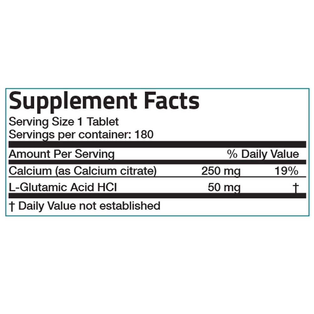 Calcium Citrate - 250 mg - 180 Tablets, Item #126, Supplement Facts Panel