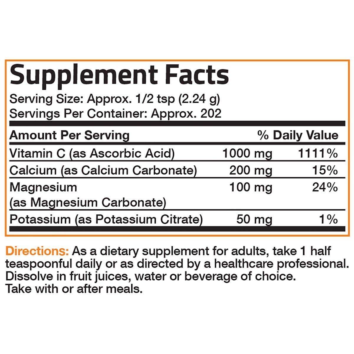 Vitamin C Powder with Calcium, Magnesium, Potassium - 1 lb (454g)