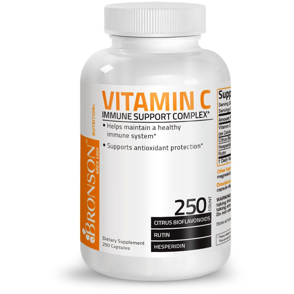 Bronson Vitamins Vitamin C Complex with Citrus Bioflavonoids - 500 mg - 250 Capsules, Item #160B, Bottle, Front Label