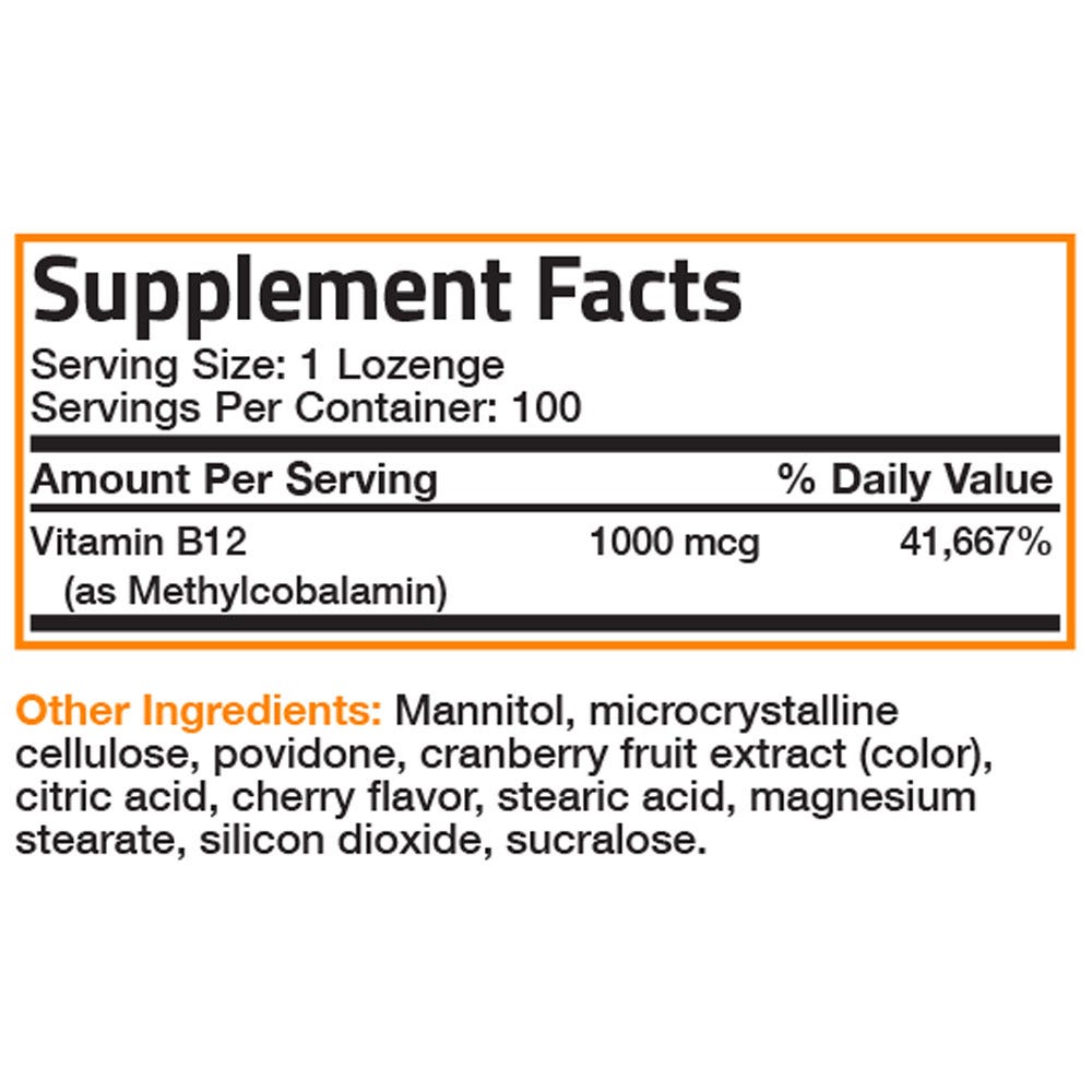 Vitamin B12 Quick Release Sublingual - Cherry - 1,000 mcg - 100 Vegetarian Lozenges view 6 of 6