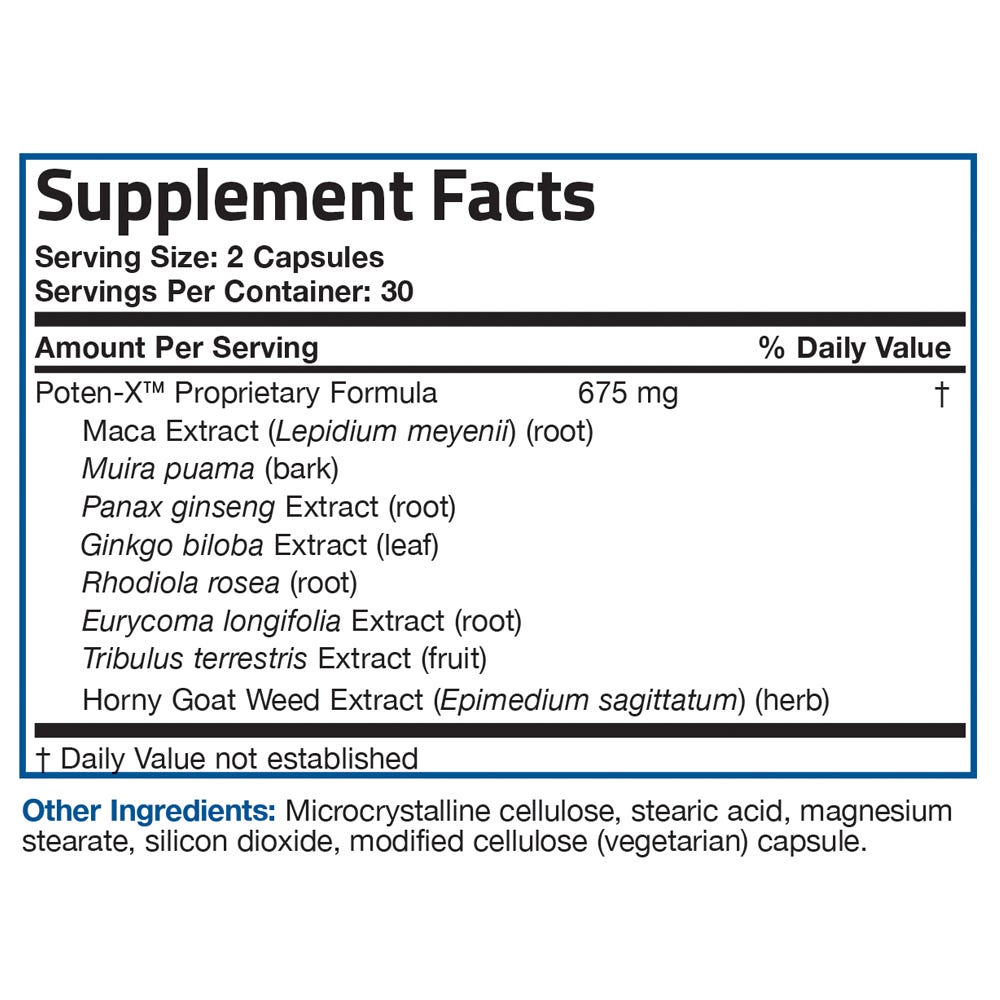 Bronson Vitamins Poten-X™ for Men - 60 Capsules, Item #578, Supplement Facts Panel