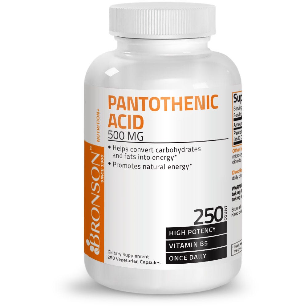 Pantothenic Acid Vitamin B5 - 500 mg - 250 Vegetarian Capsules view 1 of 6
