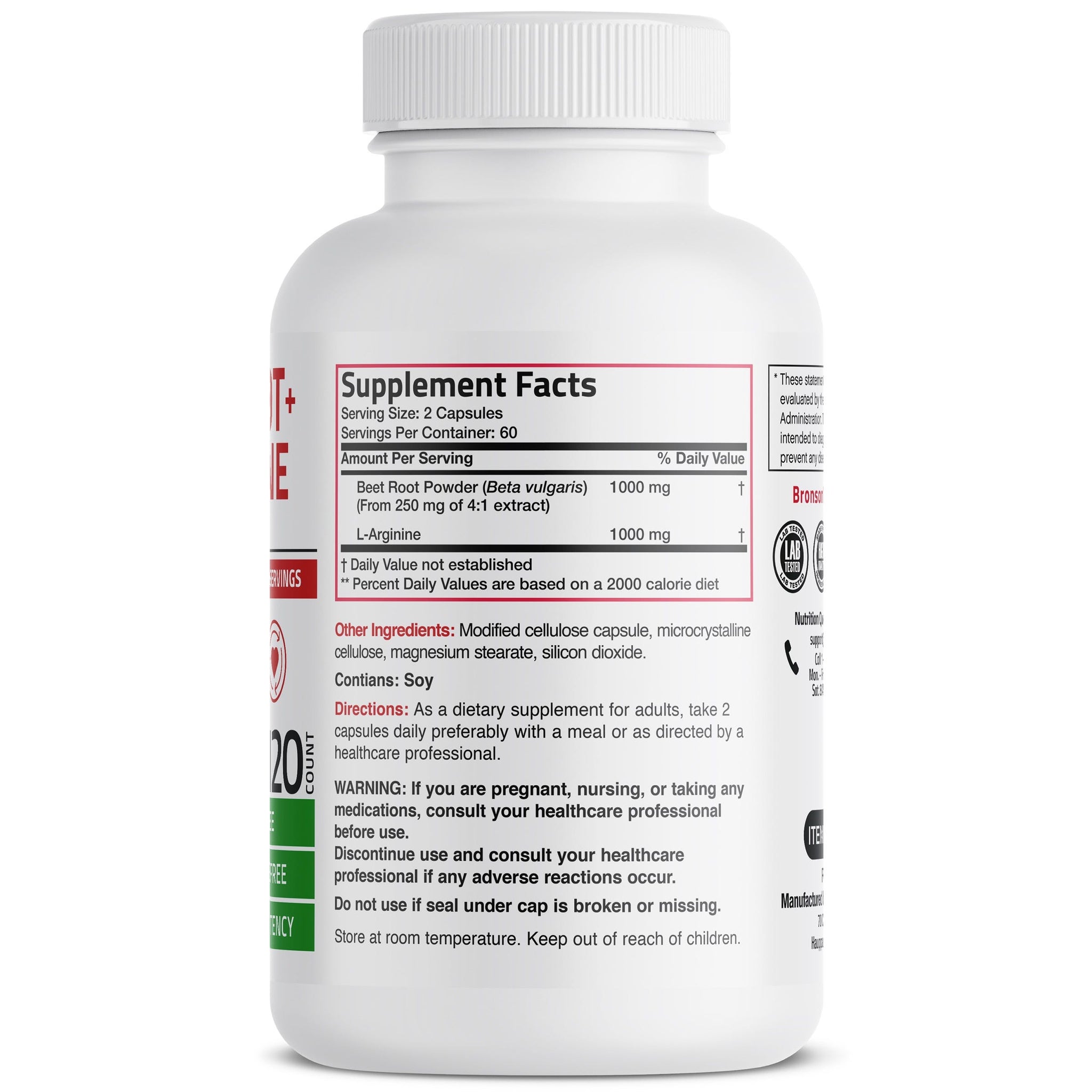 Beet Root L Arginine 2000 Mg Bronsonlabs 9017